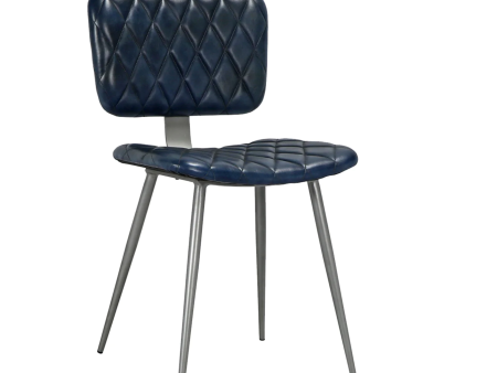 Bergen Tufted Blue Leather Side Dining Chairs, Set of 2 - Matthew Izzo Collection Hot on Sale