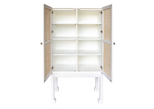 Guthrie Natural Cane & Matte White Lacquer Bar Cabinet Online now