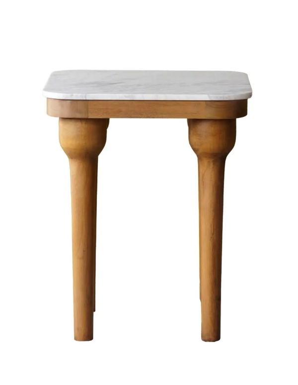 Square Mango Wood & White Marble Top Side Table - Matthew Izzo Collection For Sale