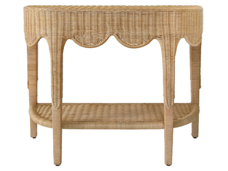 Paloma Demi Lune Woven Rattan Console Table For Sale