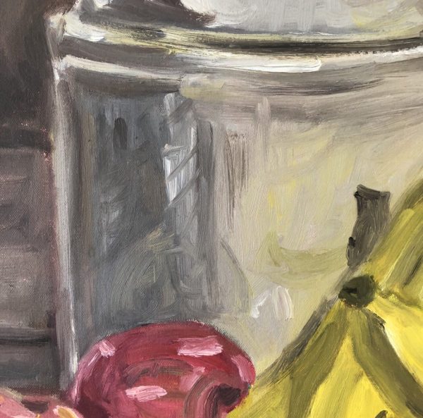 Still Life with Jug and Bananas, Oil Painting on Canvas (c.1990) by Hans Petrich For Cheap