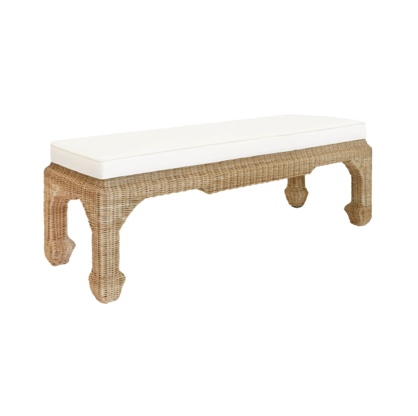 Worlds Away Massey Rattan Bench With Cushion For Discount