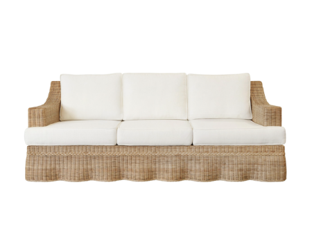 Daphne Lawson Style Rattan Sofa w Ivory Linen Cushions Supply