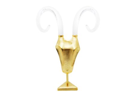 Waldo Acrylic Ram s Horn Sculpture with Gold Leaf Base on Sale