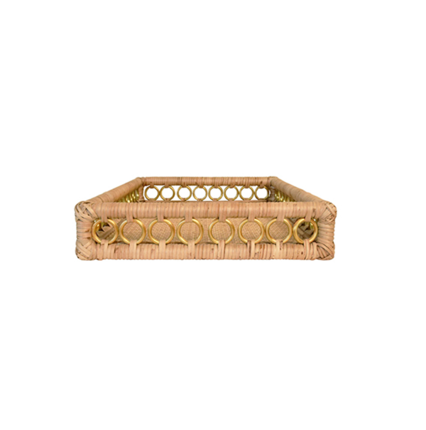 Tango Natural Rattan Tray with Brass Rings Cheap