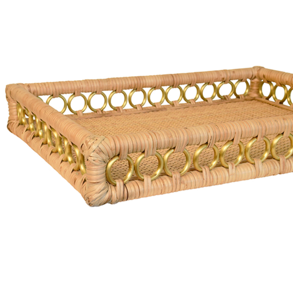 Tango Natural Rattan Tray with Brass Rings Cheap