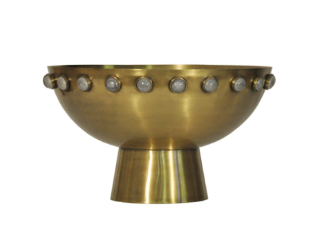 Harvey Antique Brass Bowl with Stone Detail For Sale