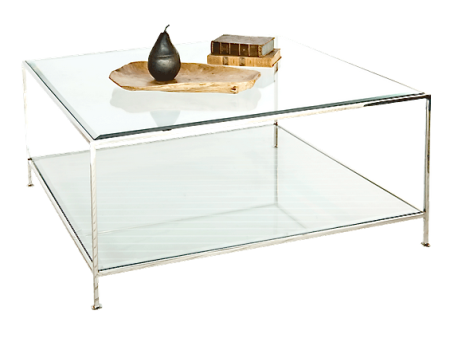 Quadro Polished Nickel & Beveled Glass Two Tier Coffee Table Discount