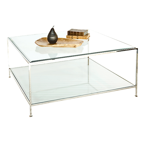 Quadro Polished Nickel & Beveled Glass Two Tier Coffee Table Discount