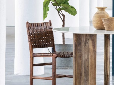 Acacia Wood & Woven Leather Dining Chair - Matthew Izzo Collection Online