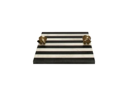 Lyndi Striped Marble & Antique Brass Tray Sale