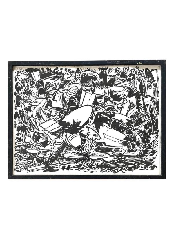 Kermit Oswald Ink On Paper Painting with Original Hand Made Frame Hot on Sale