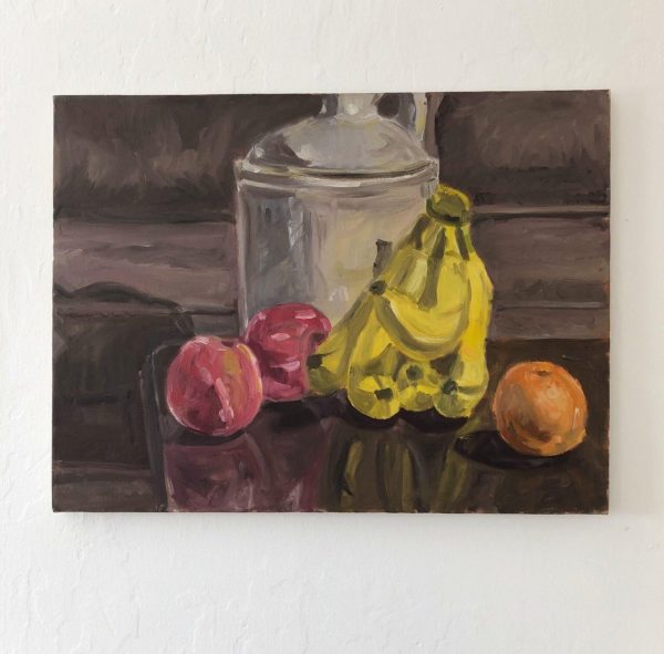 Still Life with Jug and Bananas, Oil Painting on Canvas (c.1990) by Hans Petrich For Cheap