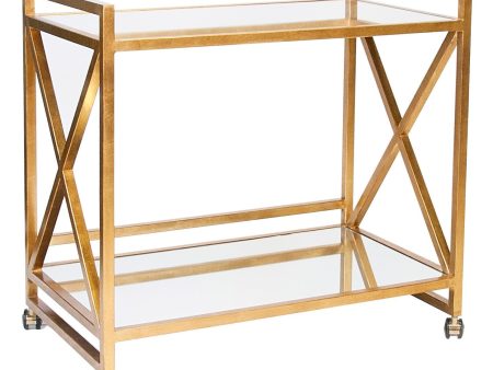 Gerard Geometric Gold Leaf Two Tier Bar Cart on Sale