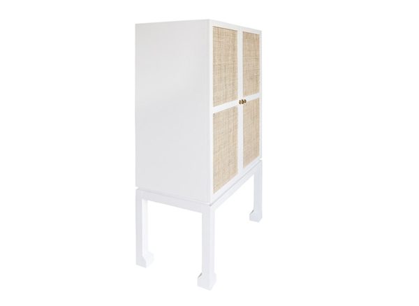 Guthrie Natural Cane & Matte White Lacquer Bar Cabinet Online now