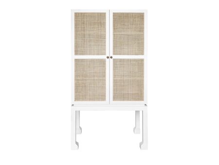 Guthrie Natural Cane & Matte White Lacquer Bar Cabinet Online now