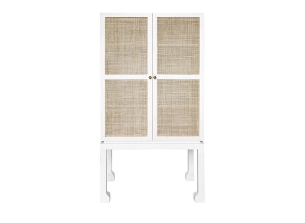 Guthrie Natural Cane & Matte White Lacquer Bar Cabinet Online now