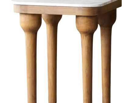 Square Mango Wood & White Marble Top Side Table - Matthew Izzo Collection For Sale