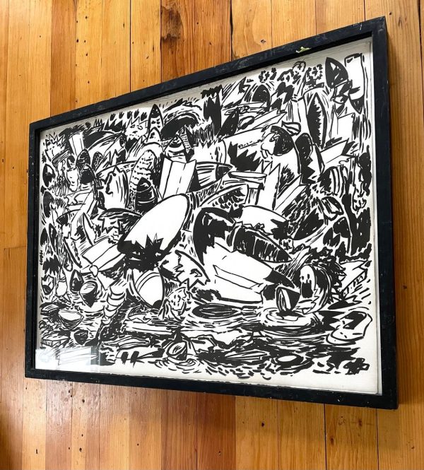 Kermit Oswald Ink On Paper Painting with Original Hand Made Frame Hot on Sale