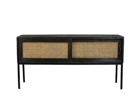 Miller Black Washed Wood, Rattan & Metal TV Stand - Matthew Izzo Collection Sale