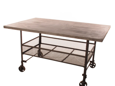 Mercantile Galvanized Metal Top Work Table on Wheels - Matthew Izzo Collection Online Sale