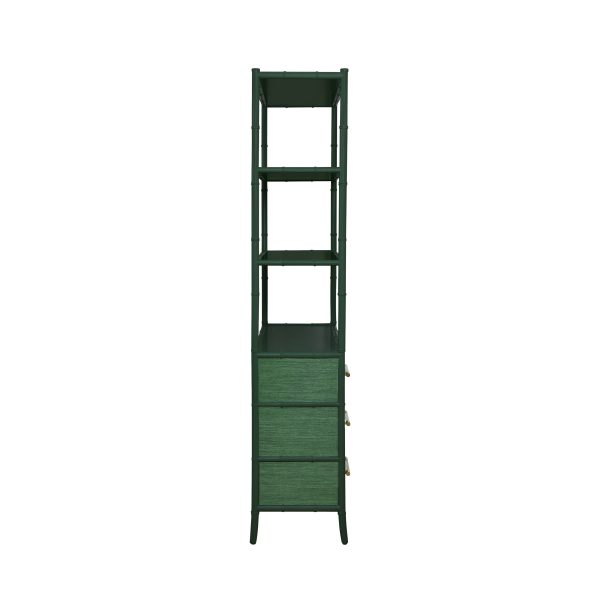 Flynn Green Grasscloth & Matte Lacquer Three Drawer Etagère For Cheap