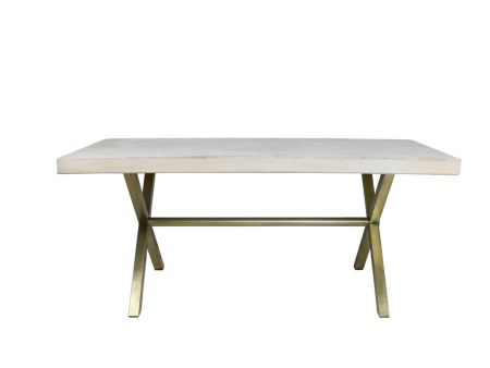 Flourish Chevron Pattern Wood & Antique Brass-Plated Dining Table - Matthew Izzo Collection For Cheap