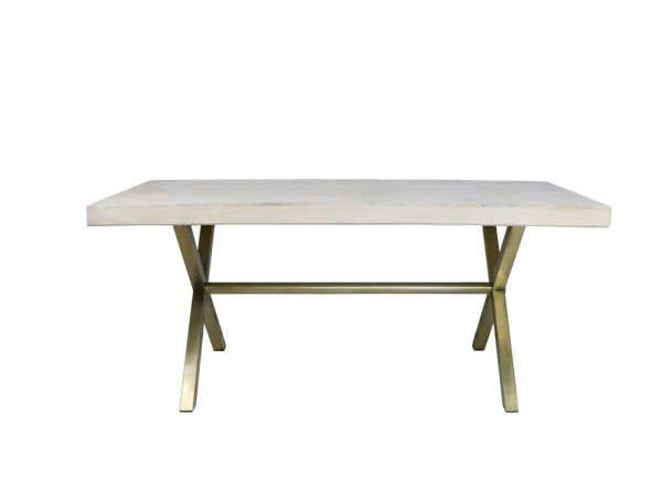 Flourish Chevron Pattern Wood & Antique Brass-Plated Dining Table - Matthew Izzo Collection For Cheap