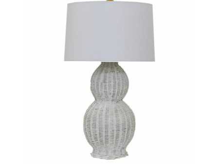 Malina Rustic White Table Lamp w White Linen Shade For Discount