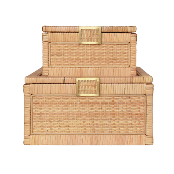 Bruno Rattan & Brass Small Decorative Box on Sale