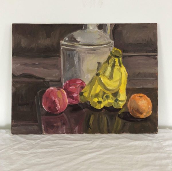 Still Life with Jug and Bananas, Oil Painting on Canvas (c.1990) by Hans Petrich For Cheap