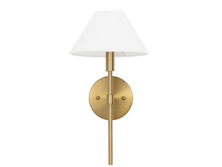 Alfie Brushed Brass Wall Sconce with White Linen Coolie Shade Sale