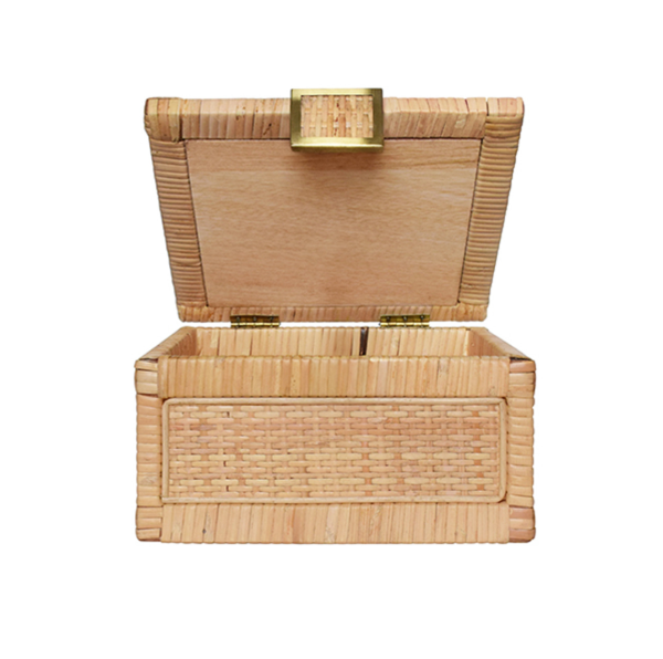 Bruno Rattan & Brass Small Decorative Box on Sale