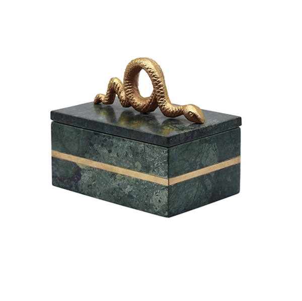 Boa Green Marble & Brass Decorative Box For Sale