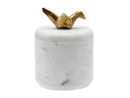 Oriz White Marble & Brass Origami Bird Container Cheap