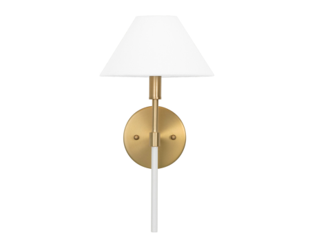 Alfie White Lacquer & Brushed Brass Wall Sconce w Coolie Shade Supply