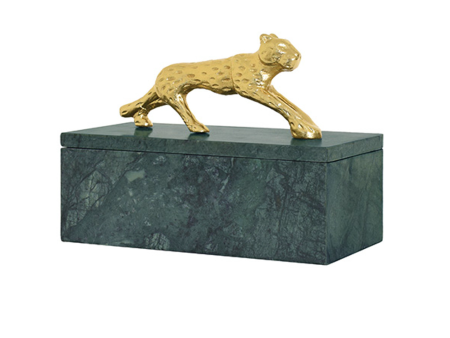 Jaguar Green Marble & Brass Decorative Box For Discount