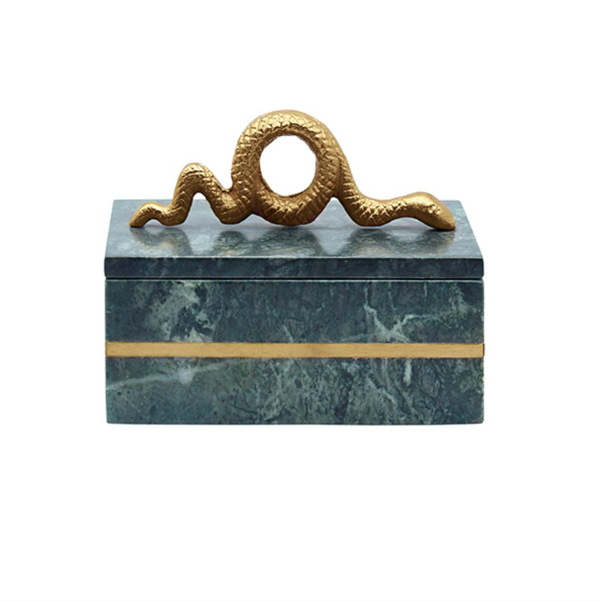 Boa Green Marble & Brass Decorative Box For Sale