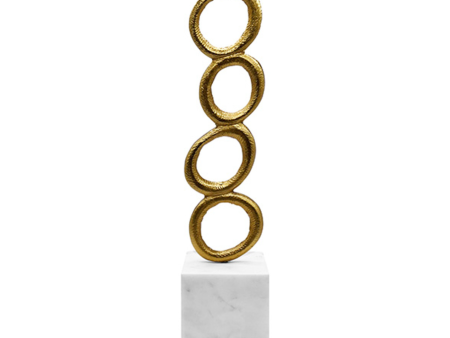 Omar Stacked Brass Circles Sculpture on White Marble Base Supply