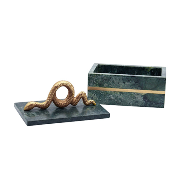 Boa Green Marble & Brass Decorative Box For Sale