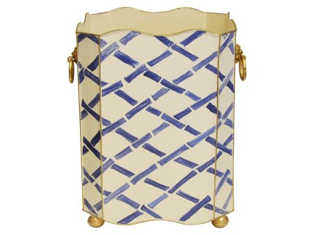 Handpainted Square Wastebasket with Brass Lion Handles Online now